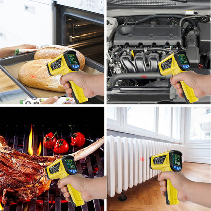 Infrared Thermometer Temperature Gun, -58°F to 1472°F, Digital Laser Thermometer Gun with Probe for Cooking, Pizza Oven, Grill & Engine, IR Thermometer Temp Gun with Adjustable Emissivity & Humidity