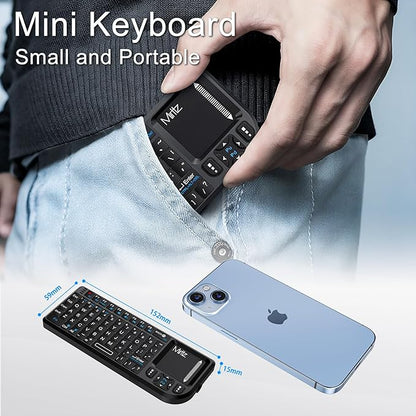 Mini Wireless Keyboard with Touchpad, Bluetooth Keyboard for iPad/Tablet/PC/TV, 2.4GHz USB Dongle & Bluetooth Dual Mode, Portable & Lightweight, Long Battery Life for Travel
