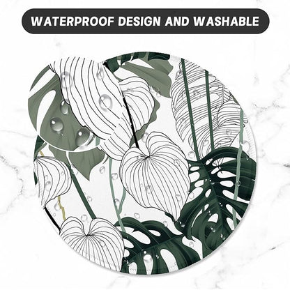 ITNRSIIET Round Mouse Pad with Stitched Edge Premium-Textured Waterproof Non-Slip Rubber Base Desktop Protection Mat Diameter 8.7 inches, Tropical Plant