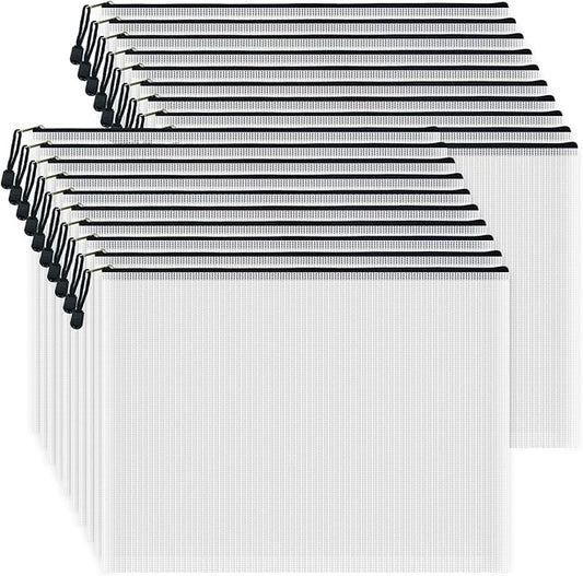 AUSTARK 20pcs Mesh Zipper Pouch Bags, Multipurpose Waterproof Organization Storage Bag for Office School Home Travel (A3 Size 16.9''x12'', White and Black)