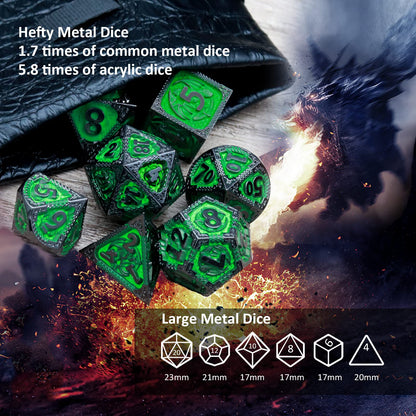 Haxtec Metal DND Dice Set, 7 Pcs Dragon Pattern Polyhedral Dice for RPG