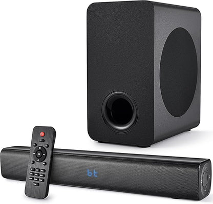 Sound Bar Speakers Bluetooth Wireless, TV Speakers Sound Bar Subwoofer, Home Theater Surround Sound Bar HDMI(ARC) Optical AUX USB 2.1ch Home Audio Sound System TV PC Wall Mount, Ebblack