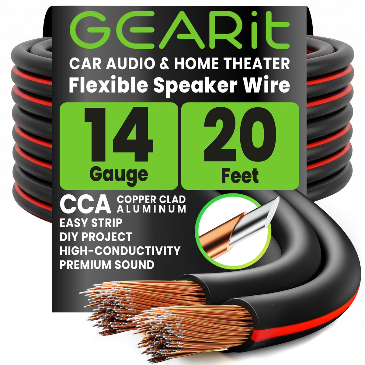 GEARit 14 Gauge Speaker Wire 100FT,14/2 Speaker Cable for Home & Car Audio