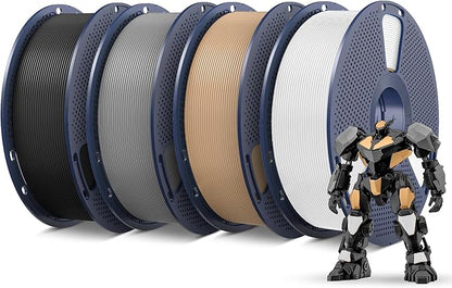 SUNLU PETG Filament 1.75mm 4KG Bundle, Less Stringing and Good Layer Adhesion, Individually Vacuum Packed, 3D Printer Filament 4kg, 1kg per Spool, Pack of 4, 4 Colors, Black+White+Grey+Oak
