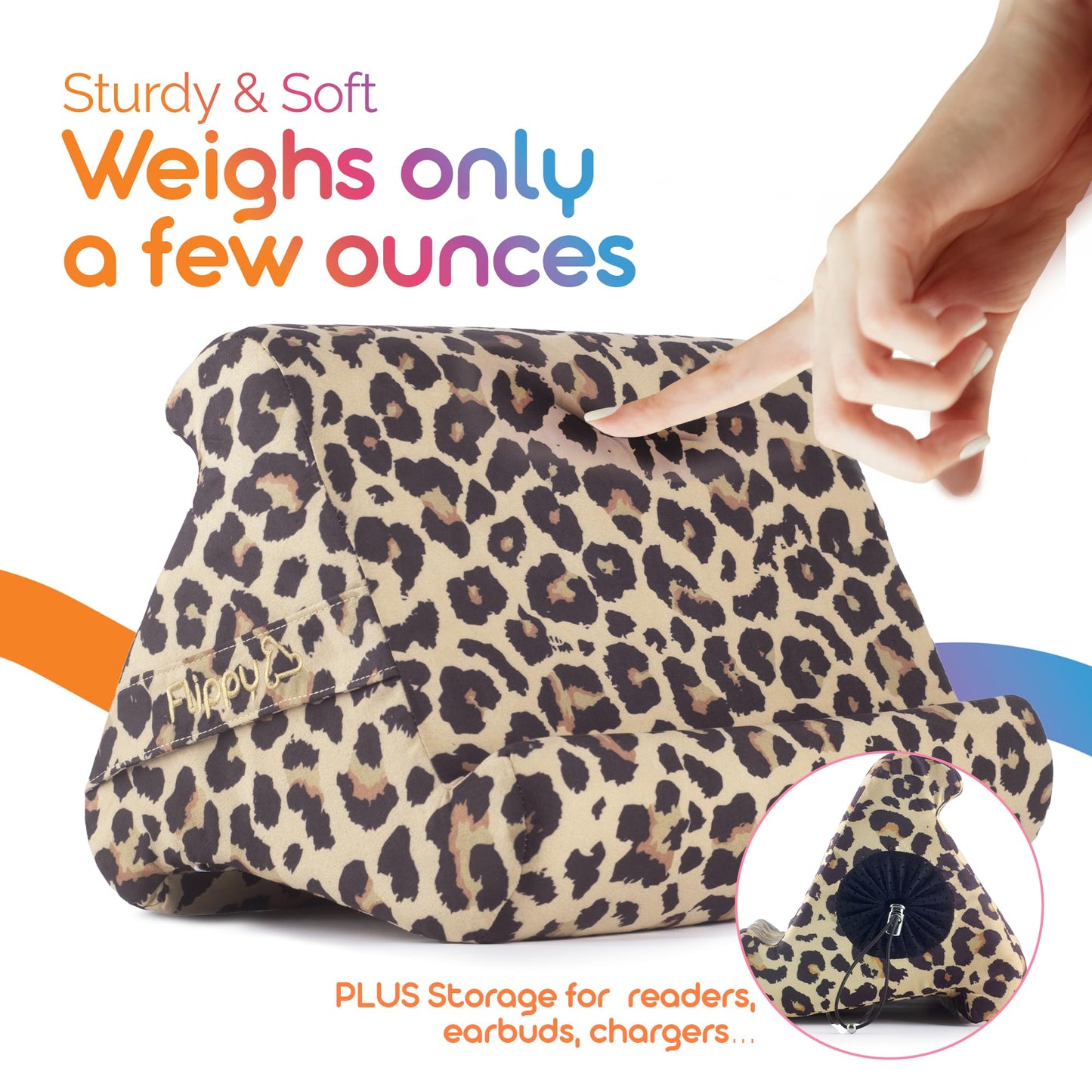Flippy Original Tablet Pillow Stand & iPad Holder, Gift for Book Lovers & Readers, Multi-Angle Stand with Storage for Lap, Desk & Bed, Compatible with Kindle, Fire, iPad & Samsung, Def Leopard