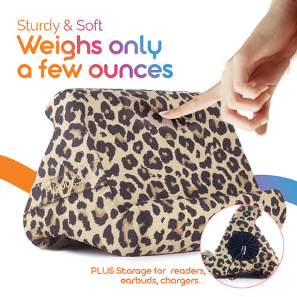 Flippy Original Tablet Pillow Stand & iPad Holder, Gift for Book Lovers & Readers, Multi-Angle Stand with Storage for Lap, Desk & Bed, Compatible with Kindle, Fire, iPad & Samsung, Def Leopard