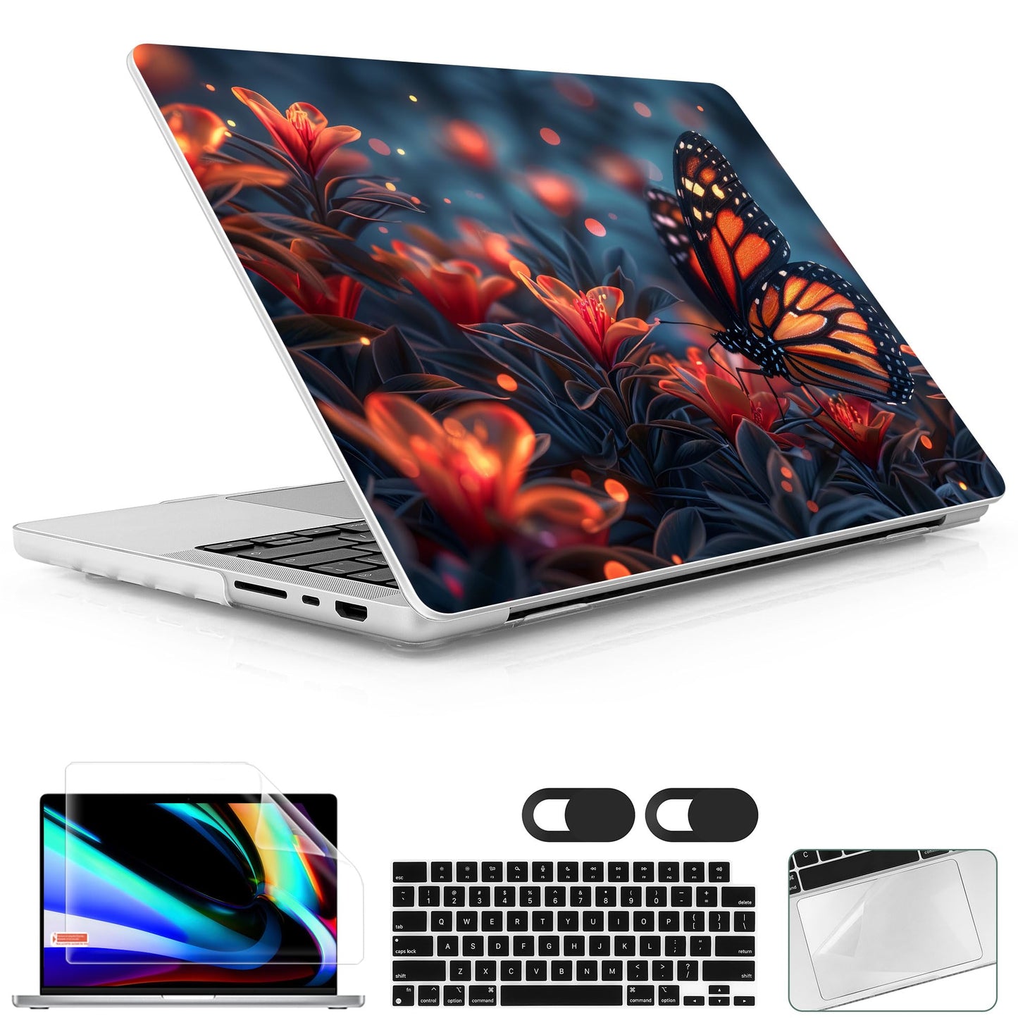Lepeoac Case for 2026-2021 MacBook Pro 16-inch M5, Butterflies Flowers