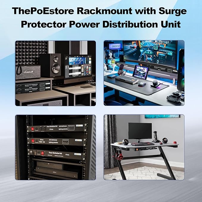 1U PDU Network Servers Surge Protector Power Distribution Unit 12-Outlet, 120V 20A, 3600 Joules 10KA,19″ Rack Mount Power Strip,Heavy-Duty 12AWG 16 ft Cord,w/AC Filter, ETL Listed, by ThePoEstore