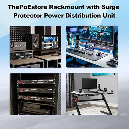 1U PDU Network Servers Surge Protector Power Distribution Unit 12-Outlet, 120V 20A, 3600 Joules 10KA,19″ Rack Mount Power Strip,Heavy-Duty 12AWG 16 ft Cord,w/AC Filter, ETL Listed, by ThePoEstore