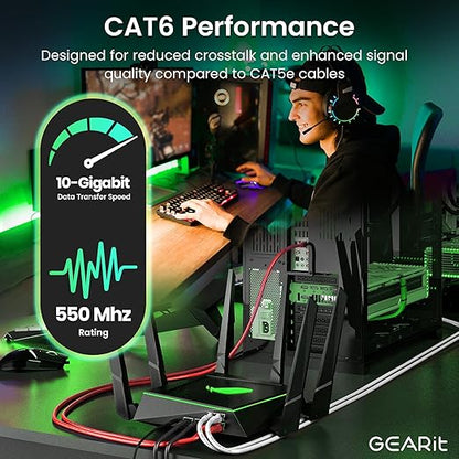 GearIT Cat 6 Ethernet Cable (24-Pack 1 Foot) Cat6 Network Patch, 10Gbps, RJ45, Snagless Cord, Gold-Plated Connectors, Internet for PC, TV, Tablet, Router, Printer, Servers, IT Data Center - Red