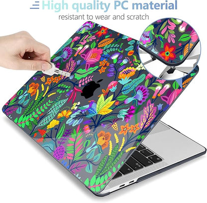MEEgoodo Case for MacBook Pro 13 inch Case 2022 2021 2020 A2338 M2/M1 A2251 A2289,Laptop Hard Shell with Keyboard & Camera Cover Compatible with 13 inch MacBook Pro,Bright Flowers & Tropic Leaves