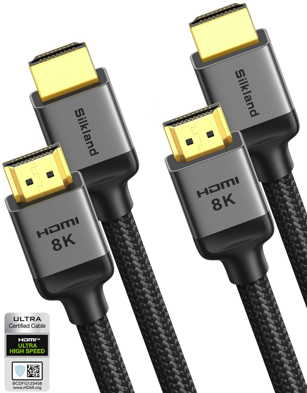 Silkland Certified HDMI 2.1 Cable 2-Pack 6.6FT, 48Gbps 10K HDR Braided Cord