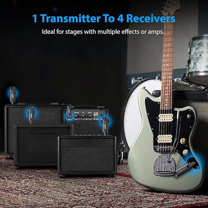 LEKATO Wireless Guitar System UHF Wireless Guitar Transmitter Receiver Rechargeable Audio Wireless Guitar Transmitter and Receiver with 70 Channels Wireless for Guitar Bass Electric Instruments (Blue)