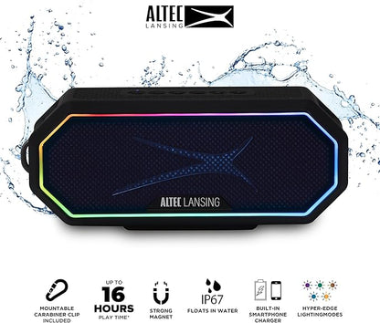 Altec Lansing Magnetic Bluetooth Speaker HYDRAJOLT 2.0, Waterproof IP67, 12W Output Power, 16H Battery, Multicolor LED, 100ft Wireless Range, Voice Assistant, USB-C Quick Charge