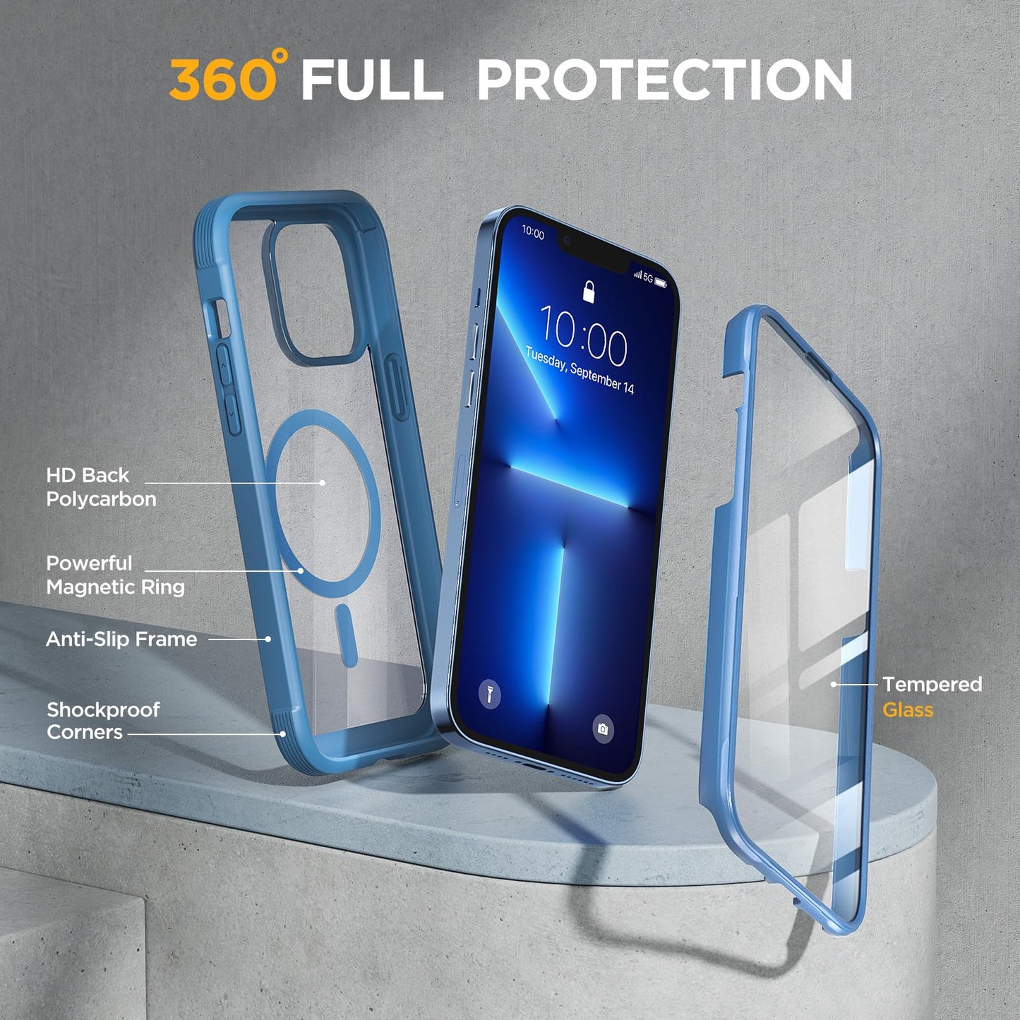 Miracase for iPhone 13 Pro Case 6.1",Full-Body Protection,Clear Bumper Case with Built-in 9H Tempered Glass Screen Protector,Military-Grade Drop Protection Outdoor Phone Case for iPhone 13 Pro,Blue