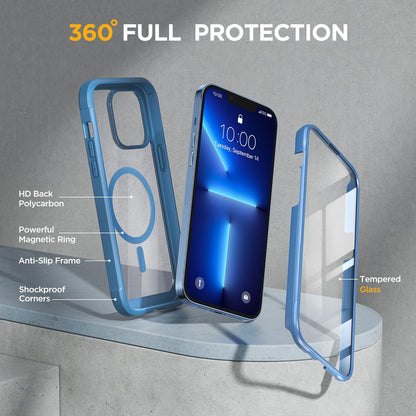Miracase for iPhone 13 Pro Case 6.1",Full-Body Protection,Clear Bumper Case with Built-in 9H Tempered Glass Screen Protector,Military-Grade Drop Protection Outdoor Phone Case for iPhone 13 Pro,Blue