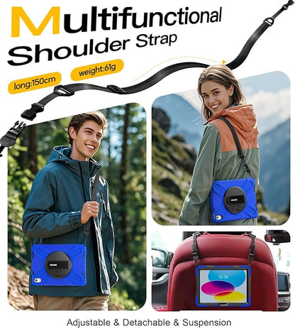 BRAECN for iPad (A16) 11th/10th Generation case 11/10.9 inch 2025/2022 Heavy Duty Shockproof Protective with Pencil Holder Screen Protector 360°Rotating Stand Handle & Shoulder Strap Full Body Cover