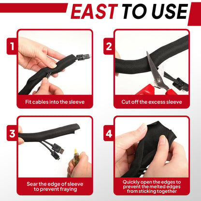 BuyUneed Black Split Braided Cable Management Sleeves 1/2inch -30Feet