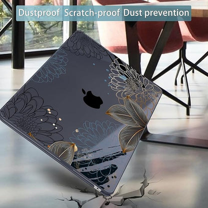Mektron for 2025 M4 MacBook Air 13.6 Inch A3240 Case Fits 2023 A2681 M2 2024 A3113 M3 Chip with Liquid Retina Display, Printed Plastic Hard Shell Cover for MacBook Air 13.6", Line Chrysanthemums