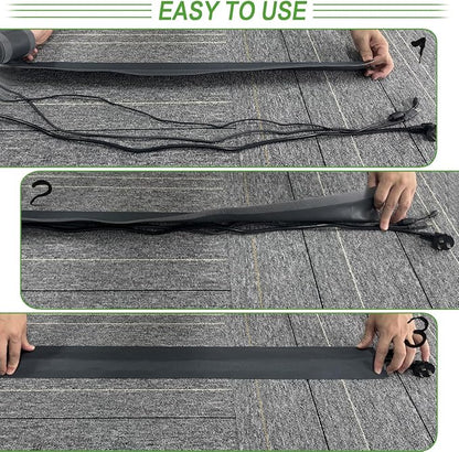 Floor Cable Covers - 20ft Oxford Fabric Cord Protector with Adhesive Hook & Loop,Waterproof Wire Storage Sleeve for Any Floor Surface,Durable Cable Management to Prevent Tripping Hazards (Gray, 20ft)