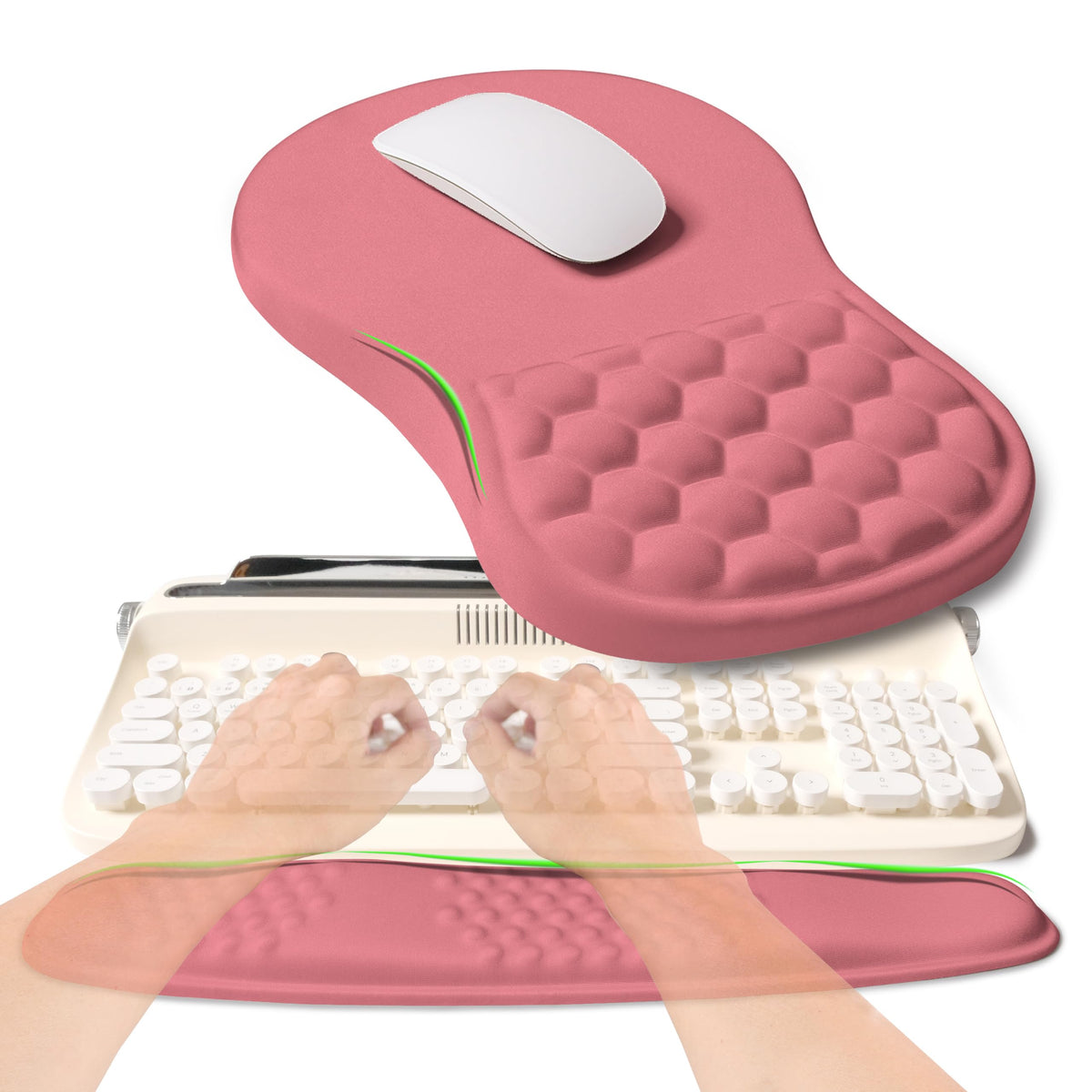 KUOSGM 2-in-1 Ergonomic Set, Wave Rise Keyboard Wrist Rest and Massage Bulge Slope Mouse Pad Wrist Support, Cushion Memory Foam Integrated to Relieve Wrist Pain, Cute Cat Paws