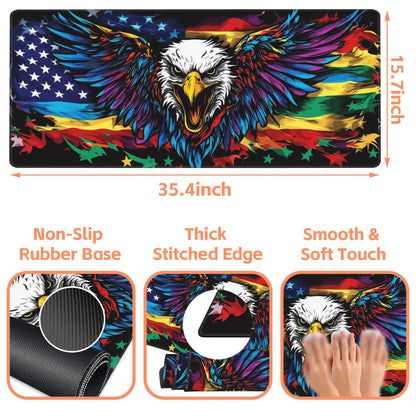 NIYLYNSYN Mouse Pad Large Flag with an Eagle Non-Slip Gaming Desk Mat with Stitched Edge Laptop Keyboard Desk Pad for Work Home Gaming (35.4 x 15.7 Inches)