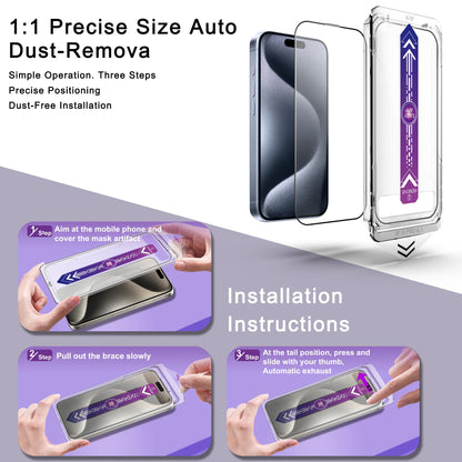 CHRYSHA 2-Pack Screen Protector Tempered Glass for iPhone 15 Pro 6.1-Inch, Auto Dust Removal, No Bubbles, High Definition Clear, Easy Installation
