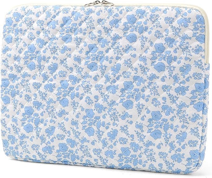 Puffy Laptop Sleeve 13-15.6 Inch Cute Quilted Laptop Protective Case Padded Floral Computer Sleeve for MacBook (B-Blue, 13 Inch)