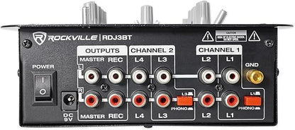 Rockville RDJ3BT 2 Channel DJ Mixer with USB, Bluetooth, Talkover, 4 Line Inputs