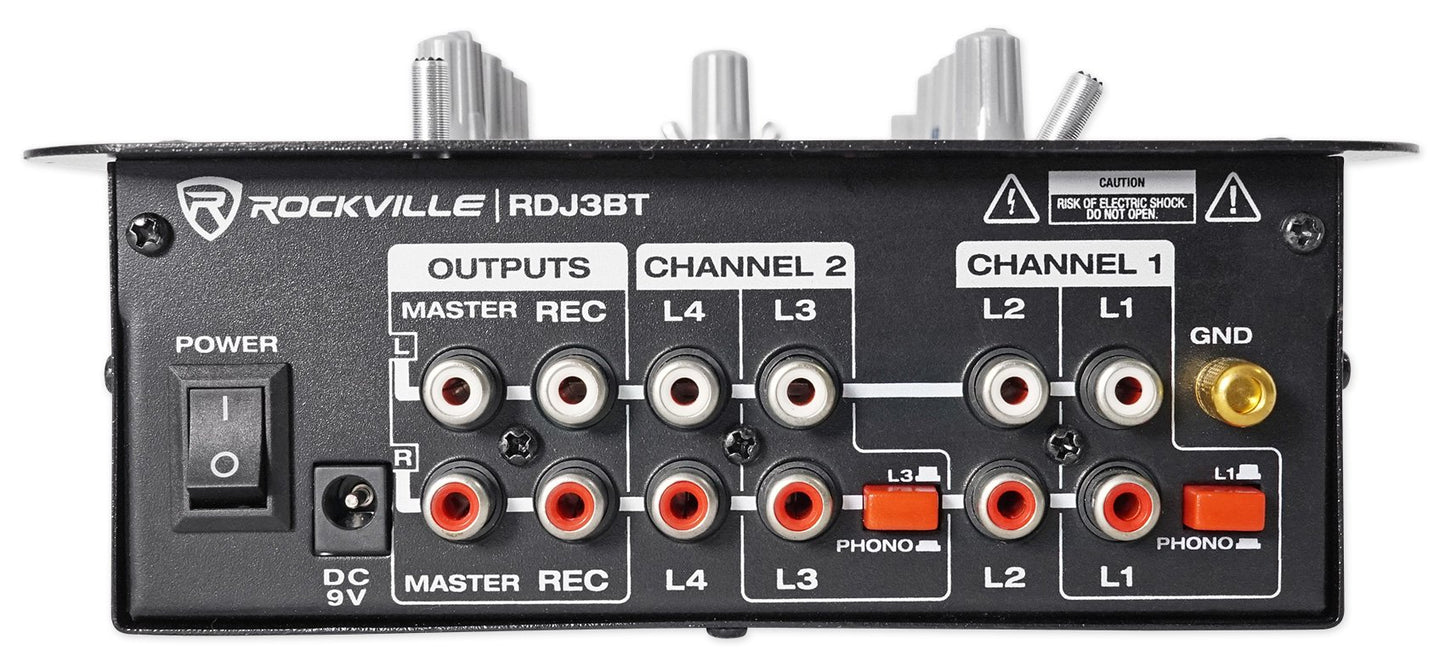 Rockville RDJ3BT 2 Channel DJ Mixer with USB, Bluetooth, Talkover, 4 Line Inputs