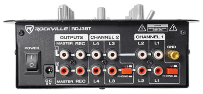 Rockville RDJ3BT 2 Channel DJ Mixer with USB, Bluetooth, Talkover, 4 Line Inputs