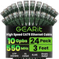 GearIT Cat 6 Ethernet Cable (24-Pack 3 Feet) Cat6 Network Patch, 10Gbps, RJ45, Snagless Cord, Gold-Plated Connectors, Internet for PC, TV, Tablet, Router, Printer, Servers, IT Data Center - Green
