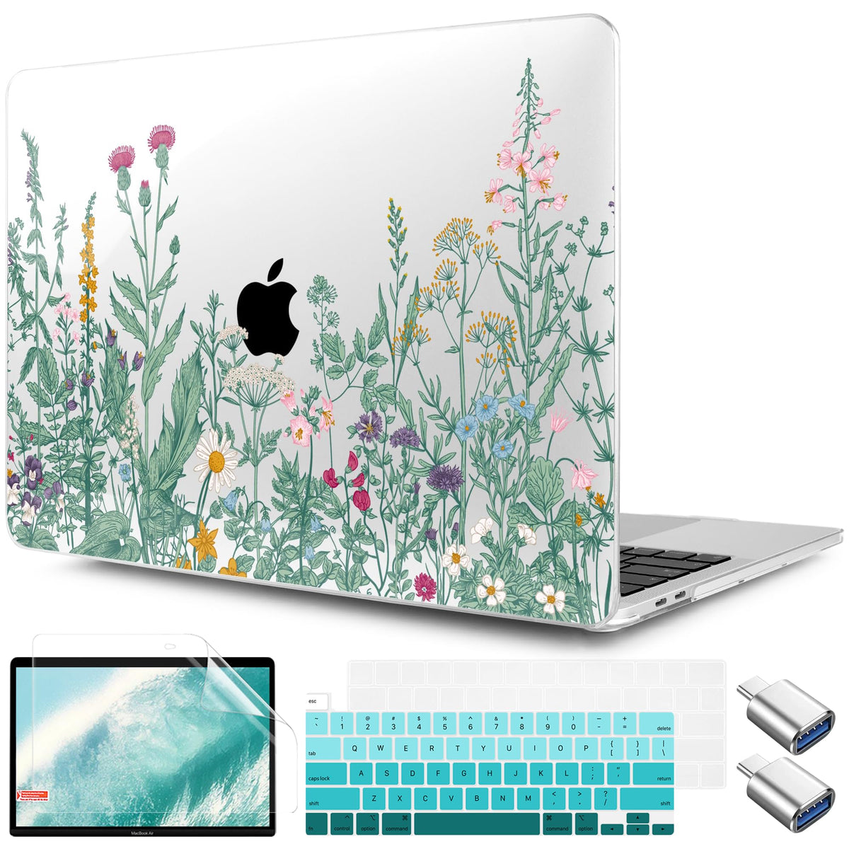 TWOLSKOO Compatible with MacBook Pro 13 inch Case 2023-2016 A2338 M2/M1 A2251 A2289 A2159 A1989 A1706, Plastic Hard Shell Cover & Keyboard Skin & Screen Protector, Colorful Hydrangea