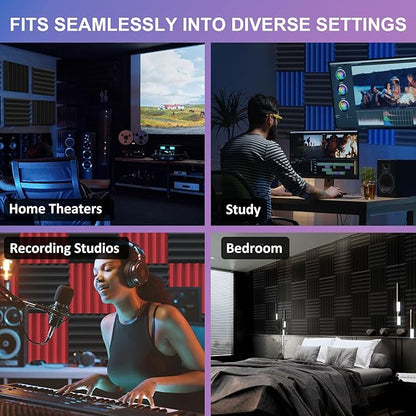 JBER 24 Pack Blue and Charcoal Acoustic Panels Studio Foam Wedges Fireproof Soundproof Padding Black Wall Panels 2" X 12" X 12"