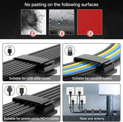Adhesive Cable Clips Holder, Outdoor Light Clips, Black Cord Wire Clips, Sturdy Nylon Cord Wall Finisher Wire Clamp for Home, Car, Office Desk Wire Management (Black, L-50 PCS)