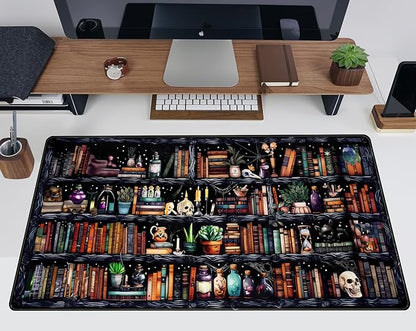 Desk Mat Forest Library Book Mouse Pad Big Desk Pad XXL Extended Gaming Large Mouse Pad for Desk Rubber Base Mousepad with Stitched Edges, Keyboard Mouse Mat for Work Game Office Home 31.5x15.7 in