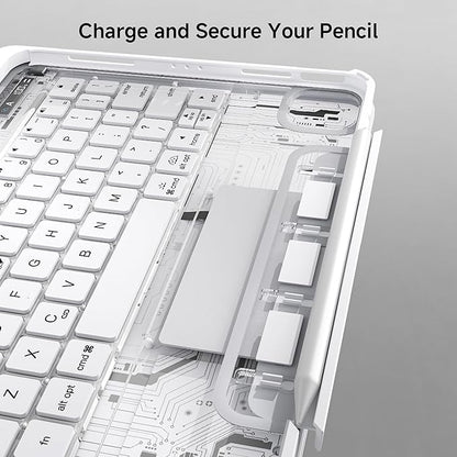 iPad Keyboard Case for 2024 M4 iPad Pro 11 inch, Magic Wireless Keyboard with Trackpad 7 Color Backlit, 360° Rotating Stand Transparent Protective Cover with Pencil Holder (White)
