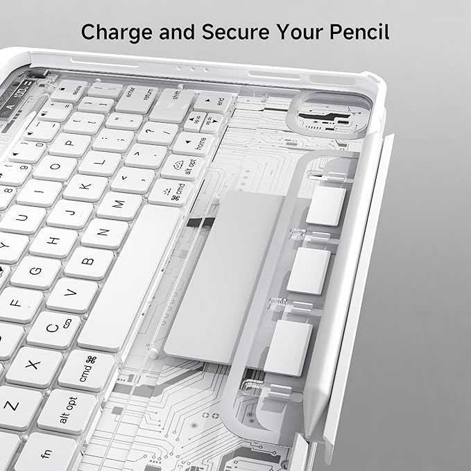 Keyboard Case for 12.9 inch iPad Pro 6/5/4/3rd Gen & 13 inch iPad Air (2025 M3, 2024 M2) Wireless Keyboard with Trackpad 7 Color Backlit, Transparent Protective Cover with Pencil Holder (White)