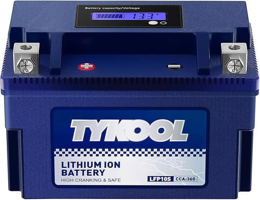 TYKOOL YTZ10S 12V 6Ah, 360CCA,3X Cranking Amps,5X Life,High Performance Lithium LiFePO4 Motorcycle Battery, Built in BMS, Powersports Battery, for Yamaha Scooter, ATV,Riding Lawn Mower