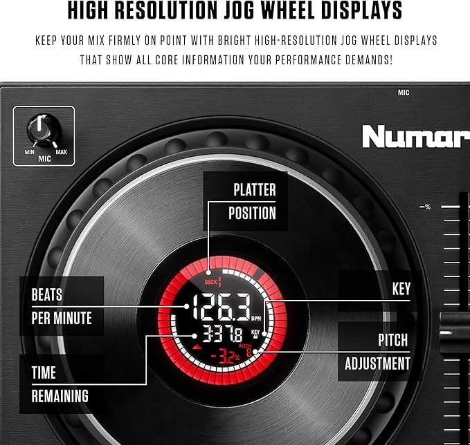 Numark Mixtrack Platinum FX Serato DJ Controller with Jog Wheel Displays, 4 Decks, Mixer, Effects Paddles and (Audio Interface)