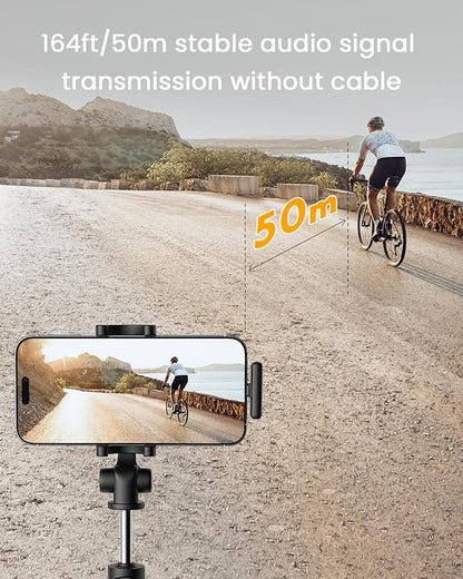 PQRQP Microphone for iPhone/iPad/Android, Mini Microphone with Noise Cancellation, 164ft Transmission, 80H Battery Life with Charging Case, Clip-On Wireless Microphones for YouTube, TikTok, Recording