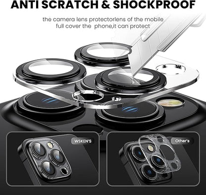 [2 in 1] for iPhone 14 Pro/iPhone 14 Pro Max Camera Lens Protector,Full Protective Metal Ring + HD Tempered Glass Camera Screen Protector Cover Film Accessories, Space Black