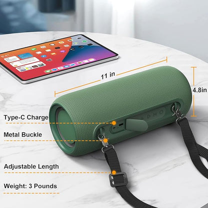 Passau Portable Bluetooth Speakers 40W Peak Loud Stereo Sound, Passive Radiators-Deep Bass, All Day Playtime, Adjustable Strap, BT5.3, IPX5 Wireless Speaker RGB Lights for Indoor Outdoor-Green