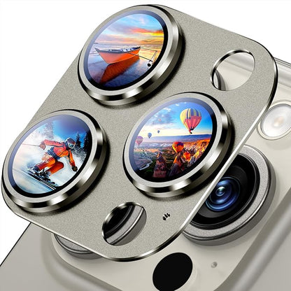Uyiton Compatible with iPhone 16 Pro/iPhone 16 Pro Max Camera Lens Protector - [Not Easy to Break][Strong Adsorption][Case-Friendly] Metal Tempered Glass Rear Camera Screen Cover - Natural Titanium