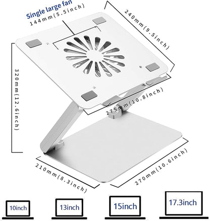 SOUNDANCE Laptop Cooling Pad with Low-Noise Fan and 3.0 USB Hubs, Ventilated Laptop Cooler Prevent Overheating, Ergonomic Laptop Stand Support Up to 17” Gaming Notebook Computer, Aluminum