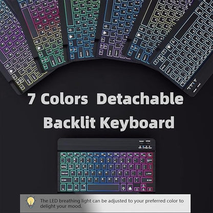 Keyboard Case for Galaxy Tab S6 Lite 10.4 Inch 2024/2022/2020, Slim Lightweight 7 Color Rainbow Backlight Detachable Magnetic Bluetooth Keyboard Cover with S Pen Holder,Sky Blue