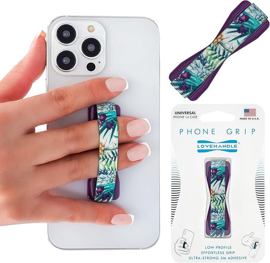 LOVEHANDLE Universal Phone Grip for Smartphones & Mini Tablets - Phone Holder for Hand - Wireless Charging Compatible - Made in the USA - Island Daydream