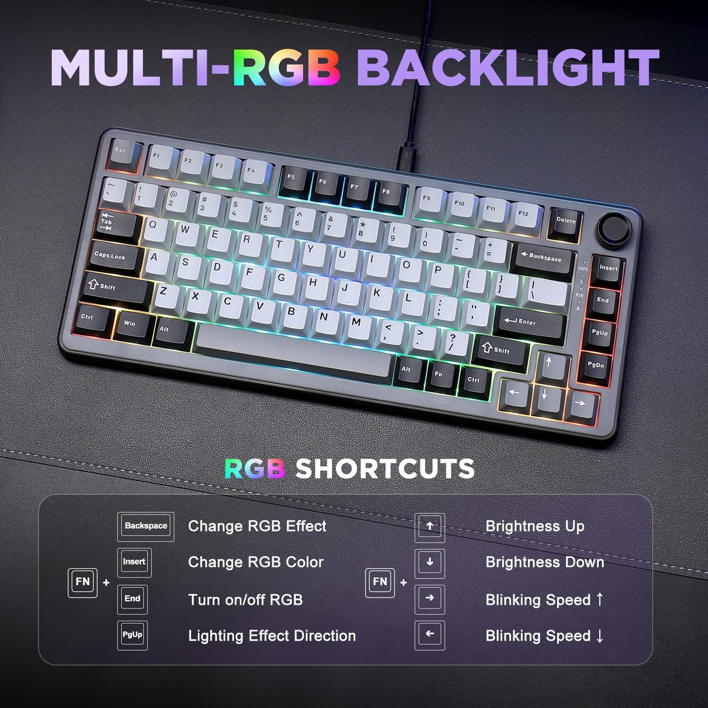 YUNZII B75 75% Hot Swap RGB Mechanical Keyboard(Dark Grey,Cocoa V2)