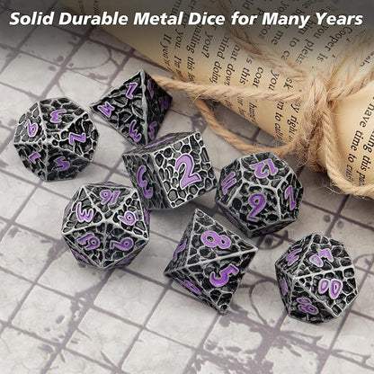 PJOY Metal Dice Set D&D for Dungeons and Dragons Dice with Case Meteorite Iron Purple 7PCS 16mm Role Playing Cool DND Gifts for Players DM Board Game Masters Wizards