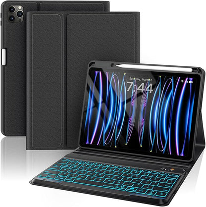 Keyboard Case for iPad Air 5th/4th Pro 11 inch, 7-Color Backlit Detachable Wireless Keyboard Case with Pencil Holder, Stand Folio Cover for Gen 2020/2022, Pro 4th/3rd/2nd/1st Gen, Black